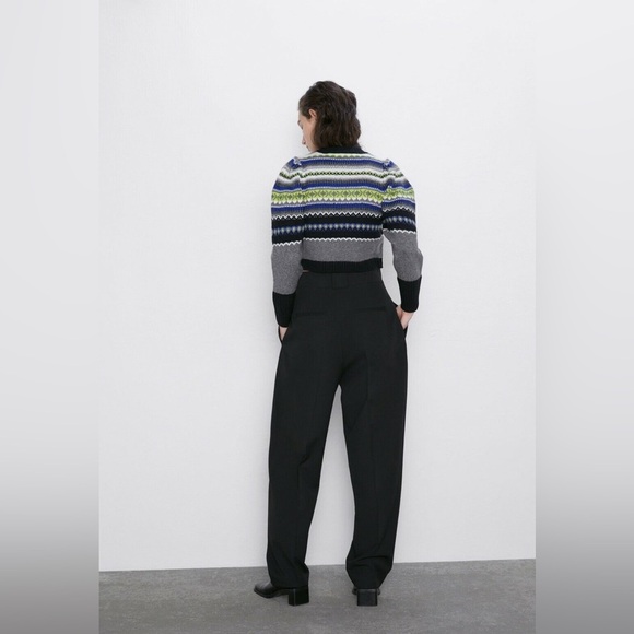 ZARA NEW WOMAN JACQUARD KNIT SWEATER PUFF SLEEVES CROPPED - SIZE L - Picture 5 of 7